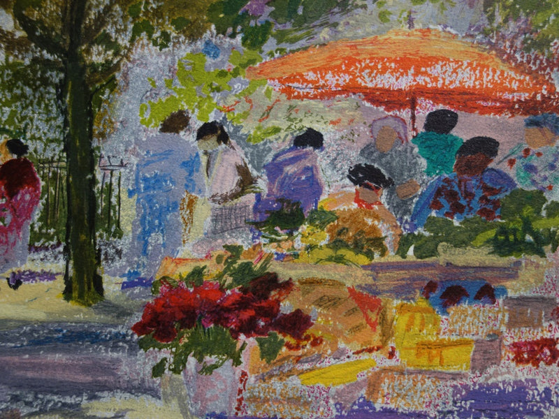 Yvonne CHEFFER DELOUIS : Marché place des Crames - Lithographie (détail)
