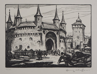 Henry CHEFFER : Pologne : Cracovie. Le Rondel, Château, 1924 - Gravure sur bois