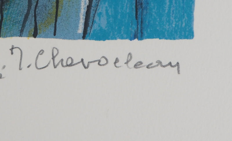 Jean CHEVOLLEAU : Île-de-Ré : bord de quai au port - Lithographie (détail)