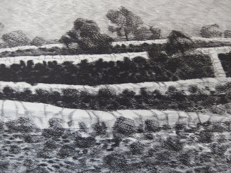 J.M. CHOT : Le trottoir dans les près - Gravure (détail)