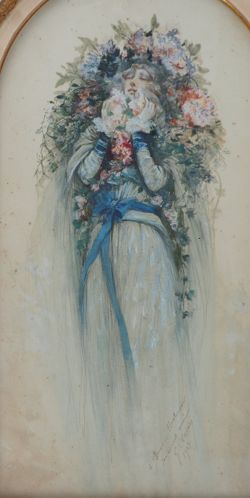 Georges CLAIRIN : Sarah Bernhardt dans la dame aux Camélias, 1903 - Aquarelle (détail)