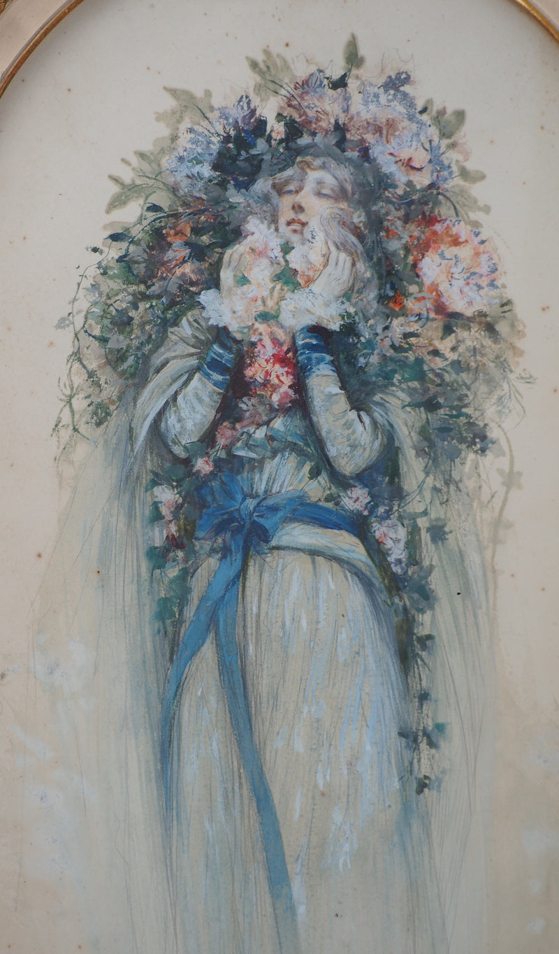 Georges CLAIRIN : Sarah Bernhardt dans la dame aux Camélias, 1903 - Aquarelle (détail)