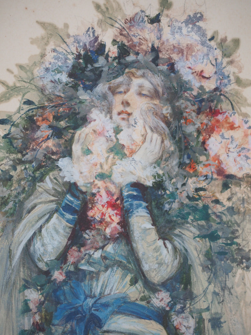 Georges CLAIRIN : Sarah Bernhardt dans la dame aux Camélias, 1903 - Aquarelle (détail)
