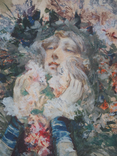 Georges CLAIRIN : Sarah Bernhardt dans la dame aux Camélias, 1903 - Aquarelle (détail)