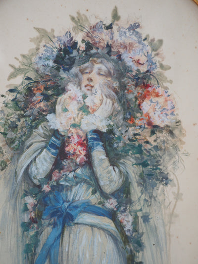 Georges CLAIRIN : Sarah Bernhardt dans la dame aux Camélias, 1903 - Aquarelle (détail)