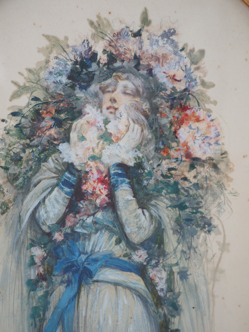 Georges CLAIRIN : Sarah Bernhardt dans la dame aux Camélias, 1903 - Aquarelle (détail)