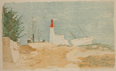 Pierre Eugène CLAIRIN : Loctudy : Phare de Bretagne - Lithographie