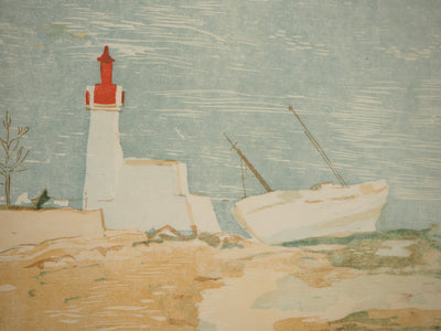 Pierre Eugène CLAIRIN : Loctudy : Phare de Bretagne - Lithographie (détail)