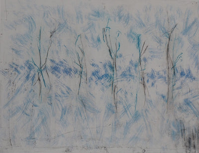 Line CLEMENT : Bleu, verticalité, flou, 1986 - Gravure