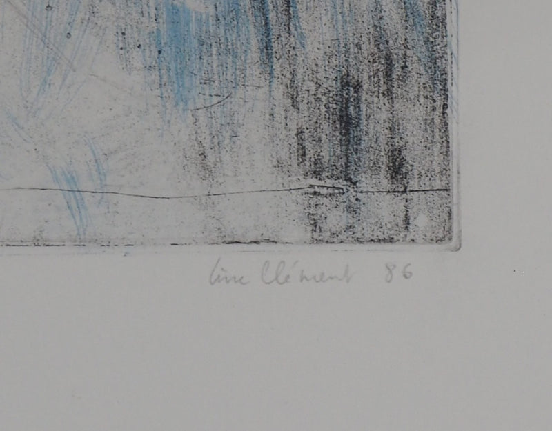 Line CLEMENT : Bleu, verticalité, flou, 1986 - Gravure (détail)
