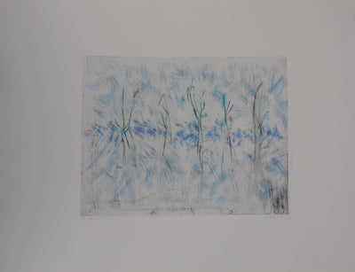 Line CLEMENT : Bleu, verticalité, flou, 1986 - Gravure (détail)