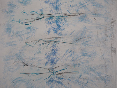 Line CLEMENT : Bleu, verticalité, flou, 1986 - Gravure (détail)