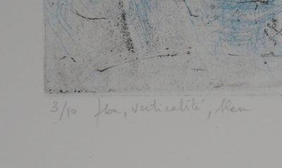 Line CLEMENT : Bleu, verticalité, flou, 1986 - Gravure (détail)