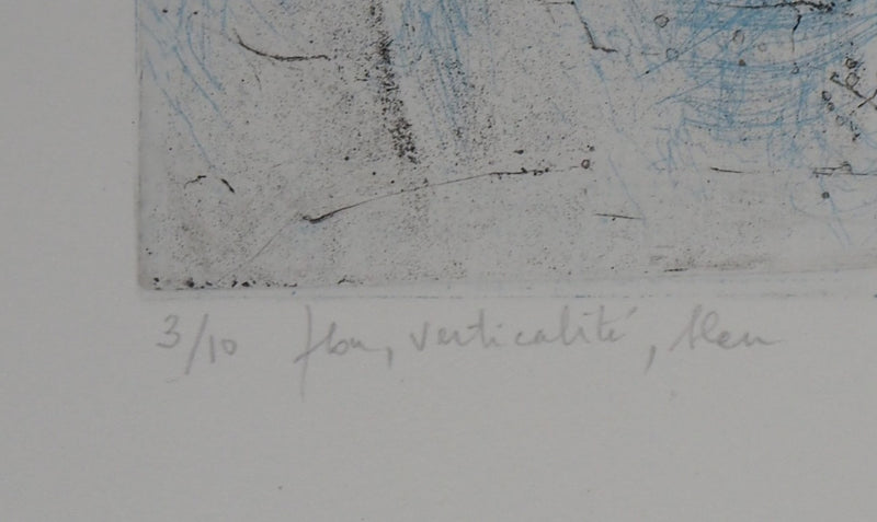 Line CLEMENT : Bleu, verticalité, flou, 1986 - Gravure (détail)