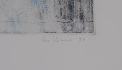 Line CLEMENT : Bleu, verticalité, flou, 1986 - Gravure (détail)