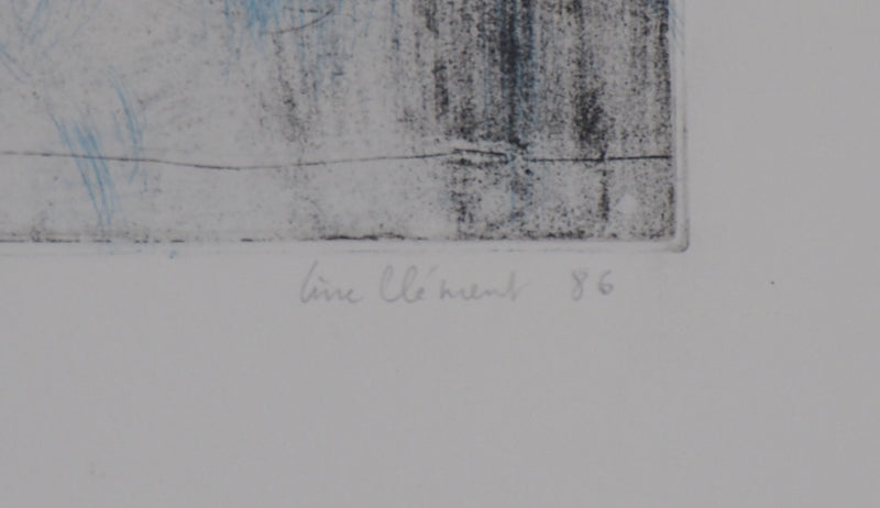 Line CLEMENT : Bleu, verticalité, flou, 1986 - Gravure (détail)