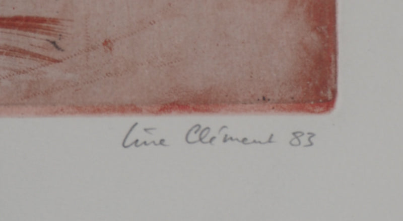 Line CLEMENT : Recherche de verticalité, 1983  - Gravure (détail)