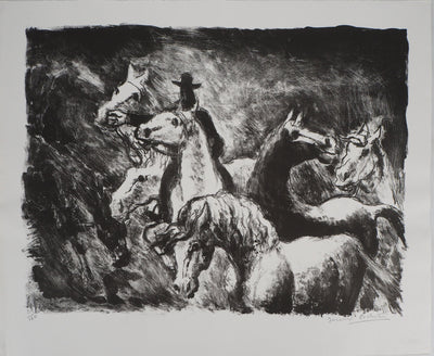 Gérard COCHET : Les chevaux - Lithographie