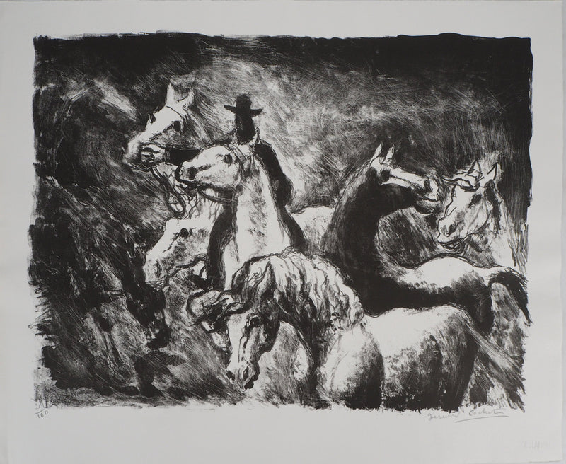 Gérard COCHET : Les chevaux - Lithographie
