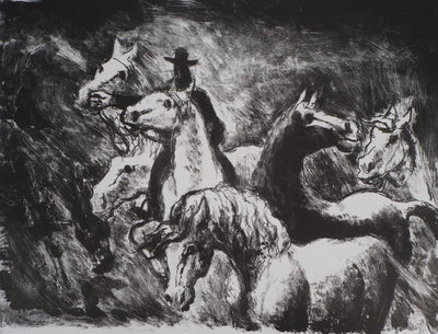 Gérard COCHET : Les chevaux - Lithographie (détail)