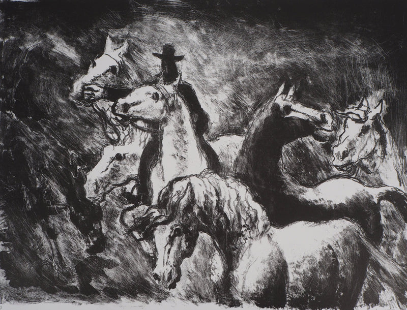 Gérard COCHET : Les chevaux - Lithographie (détail)
