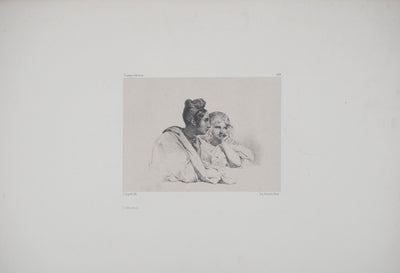 Léon COGNIET : L'attention - Lithographie (détail)