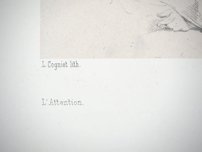 Léon COGNIET : L'attention - Lithographie (détail)