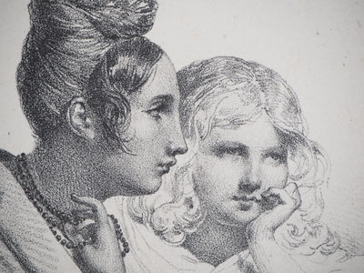 Léon COGNIET : L'attention - Lithographie (détail)