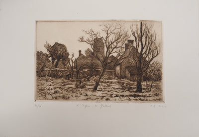 Paul Emile COLIN : Eglise de campagne, vers 1930 - Gravure