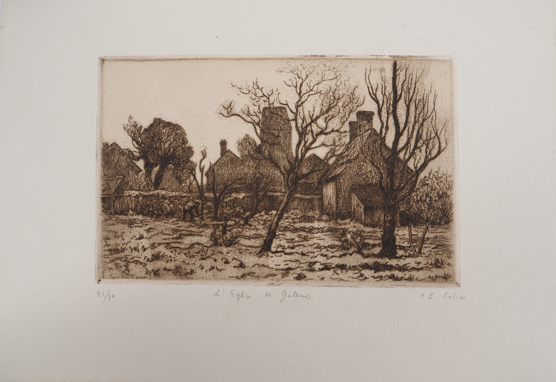 Paul Emile COLIN : Eglise de campagne, vers 1930 - Gravure