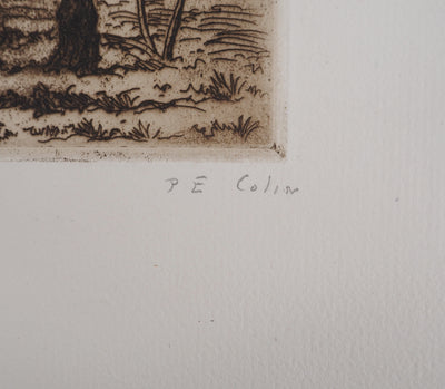 Paul Emile COLIN : Eglise de campagne, vers 1930 - Gravure (détail)