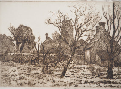 Paul Emile COLIN : Eglise de campagne, vers 1930 - Gravure (détail)