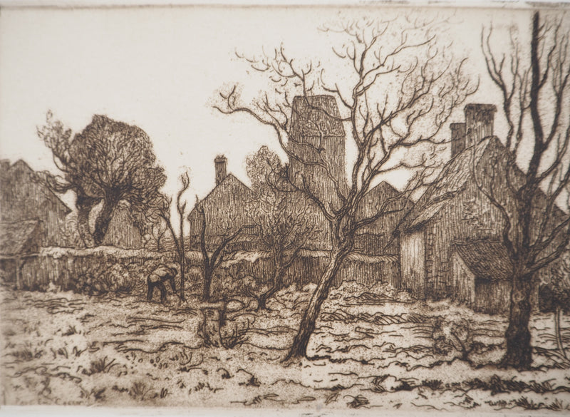 Paul Emile COLIN : Eglise de campagne, vers 1930 - Gravure (détail)
