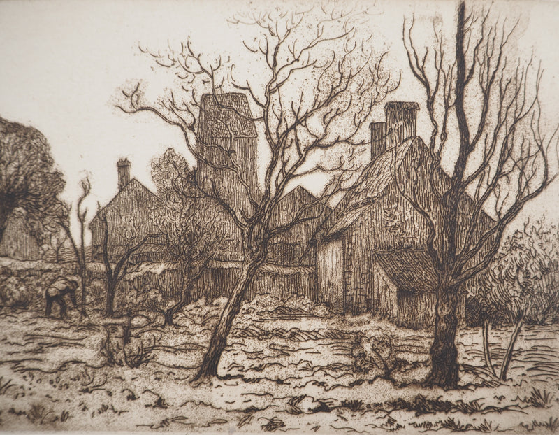 Paul Emile COLIN : Eglise de campagne, vers 1930 - Gravure (détail)