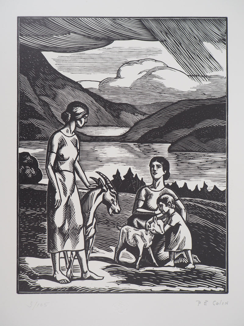 Paul-Émile COLIN : Aux bord des lacs, 1920 - Gravure sur bois