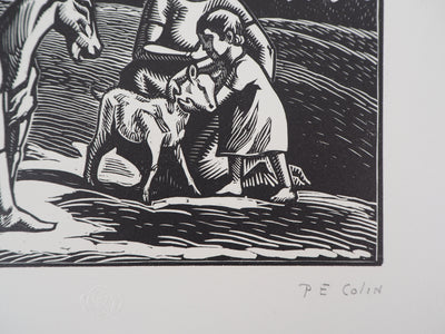 Paul-Émile COLIN : Aux bord des lacs, 1920 - Gravure sur bois (détail)