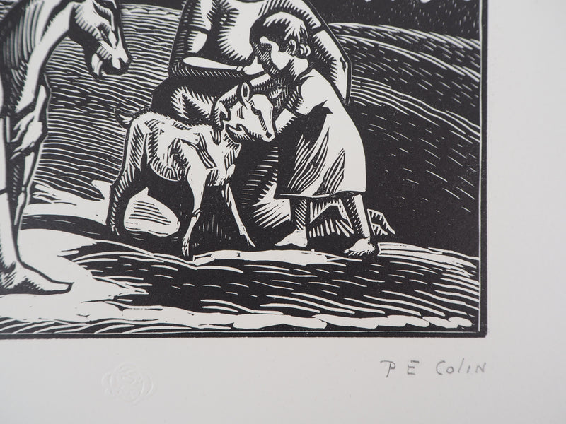 Paul-Émile COLIN : Aux bord des lacs, 1920 - Gravure sur bois (détail)