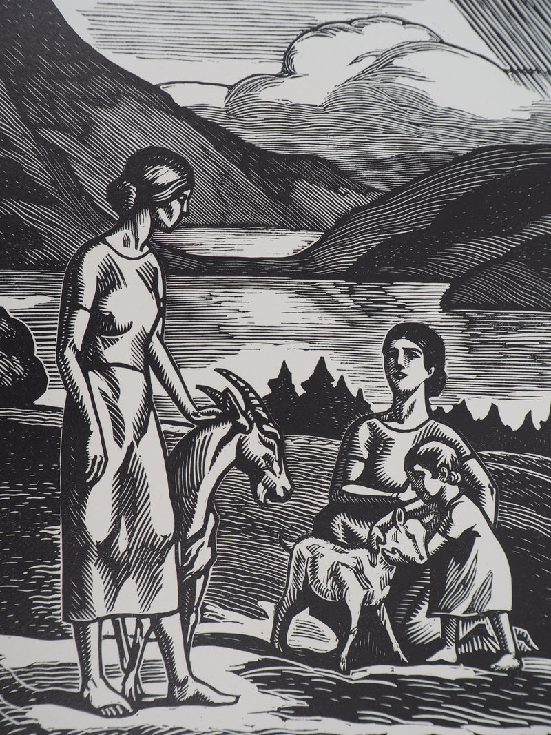 Paul-Émile COLIN : Aux bord des lacs, 1920 - Gravure sur bois (détail)