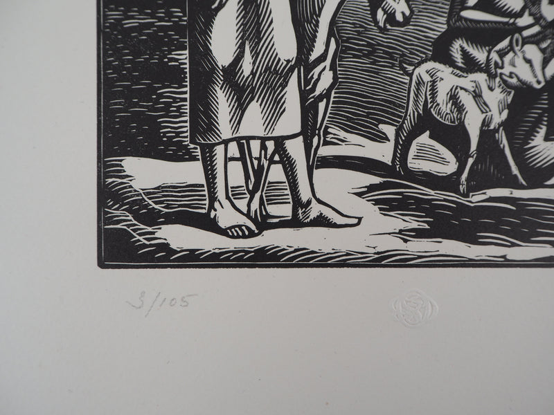 Paul-Émile COLIN : Aux bord des lacs, 1920 - Gravure sur bois (détail)