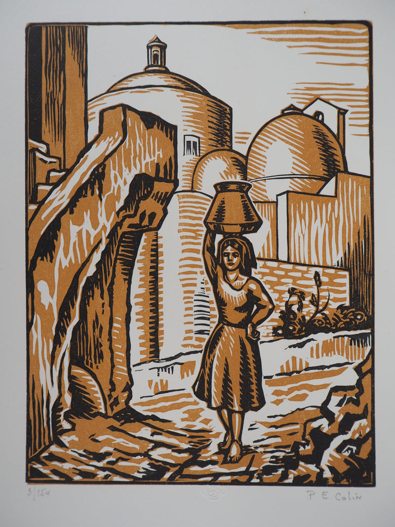 Paul-Émile COLIN : Aux ruelles de Procida (Lagune de Naples), 1922 - Gravure sur bois