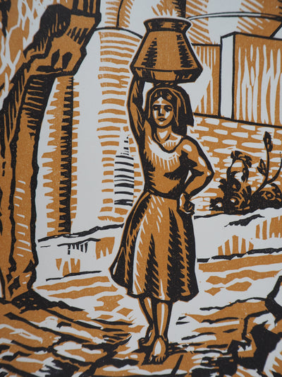 Paul-Émile COLIN : Aux ruelles de Procida (Lagune de Naples), 1922 - Gravure sur bois (détail)