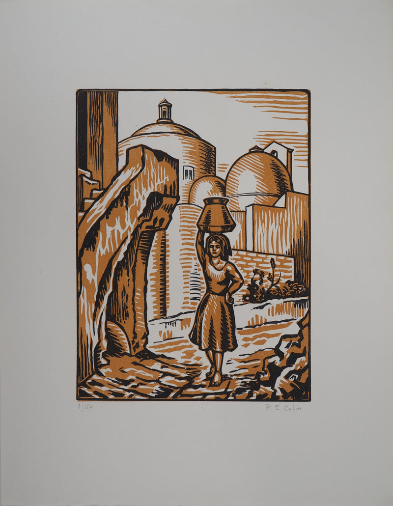 Paul-Émile COLIN : Aux ruelles de Procida (Lagune de Naples), 1922 - Gravure sur bois (détail)