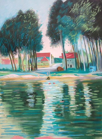  COLLET : Détente au lac - Lithographie