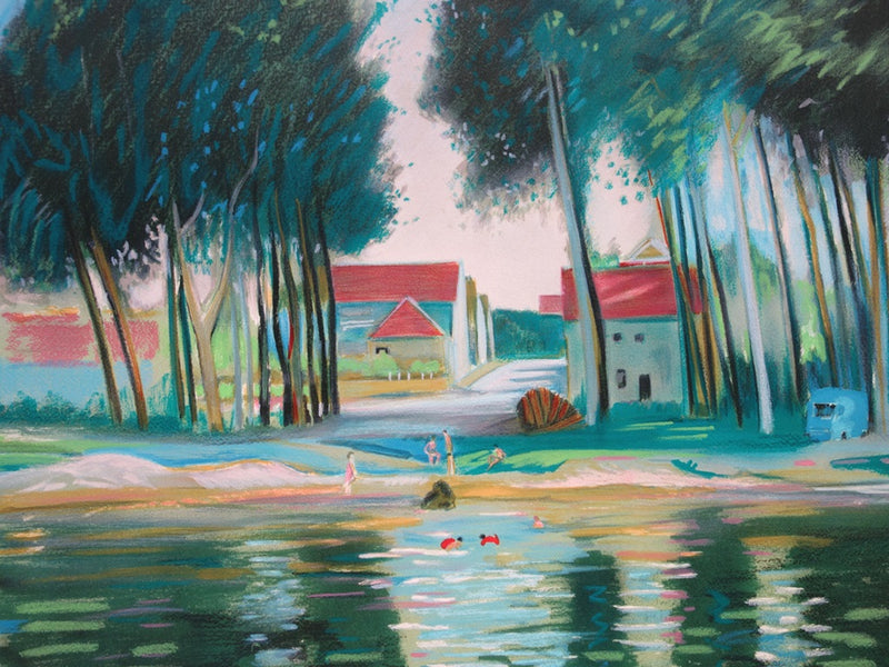  COLLET : Détente au lac - Lithographie (détail)