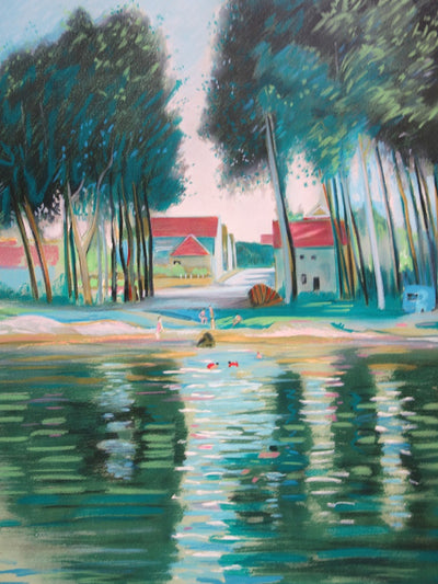  COLLET : Détente au lac - Lithographie (détail)