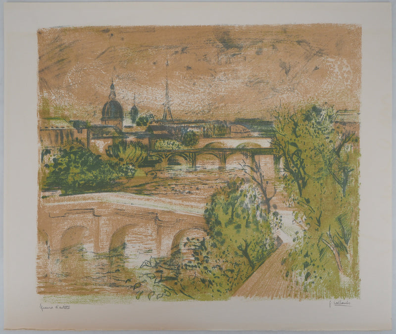 Paul COLLOMB : Paris sur la Seine - Lithographie