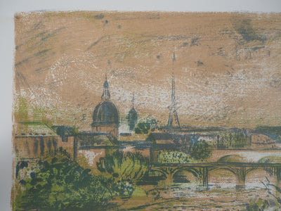 Paul COLLOMB : Paris sur la Seine - Lithographie (détail)