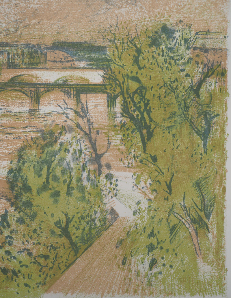 Paul COLLOMB : Paris sur la Seine - Lithographie (détail)