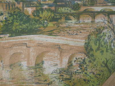 Paul COLLOMB : Paris sur la Seine - Lithographie (détail)