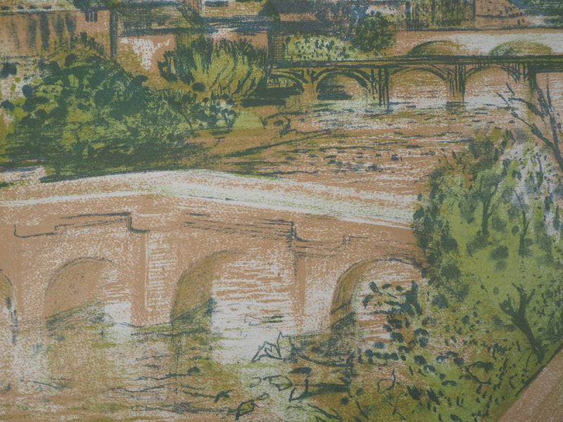 Paul COLLOMB : Paris sur la Seine - Lithographie (détail)
